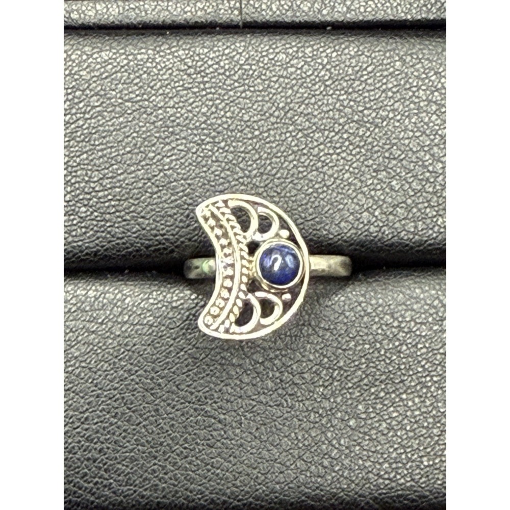New Condition Sterling Silver Genuine Lapis Moon Ring Size 7
